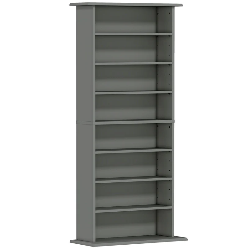 Meuble de rangement cds dvd 58 x 24 x 126,3 cm 8 compartiments 6 étagères réglables épuré en panneau de particules gris 21_0002519