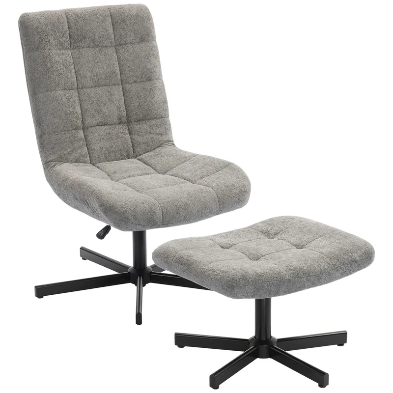Fauteuil salon avec repose-pieds 66 x 80 x 93-104 cm 4 positions inclinable pivotant 360° design cosy en velours gris 21_0003610