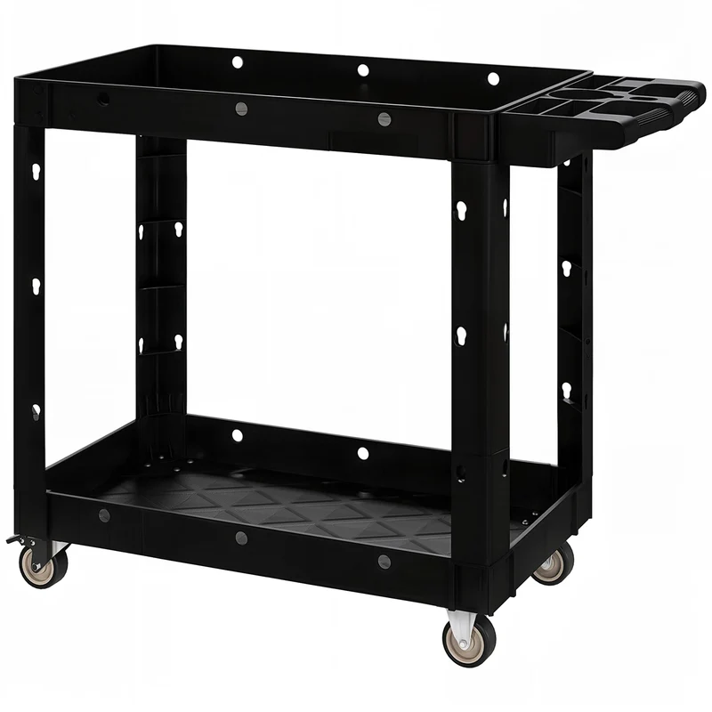 Chariot d'atelier garage 102,6 x 43,5 x 84,5 cm grande capacité mobilité avec freins industriel épuré en plastique noir 21_0006989