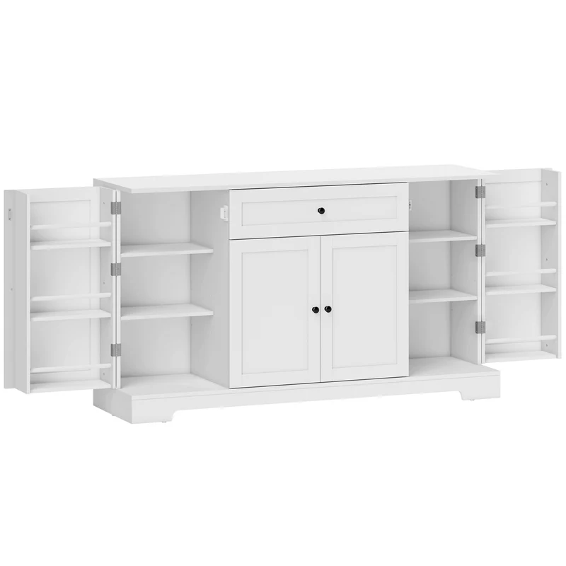 Buffet de rangement 140 x 40 x 80 cm tiroir spacieux et étagères réglables style contemporain épuré salon en MDF blanc 21_0003403