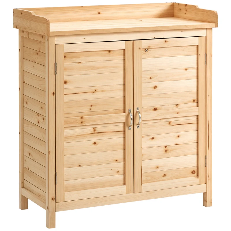 Armoire de jardin surélevée 83 x 40 x 92 cm avec étagère intérieure et double porte pratique rustique en bois naturel 21_0004680