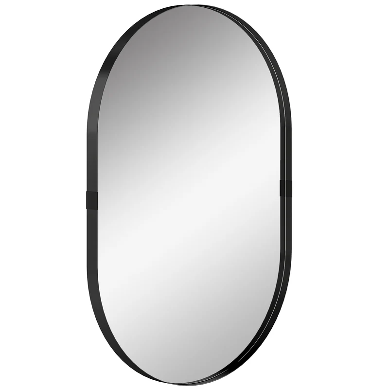 Miroir mural forme piste 60 x 4 x 90 cm profondeur visuelle sécurité anti-éclats moderne épuré en verre trempé noir 21_0003726