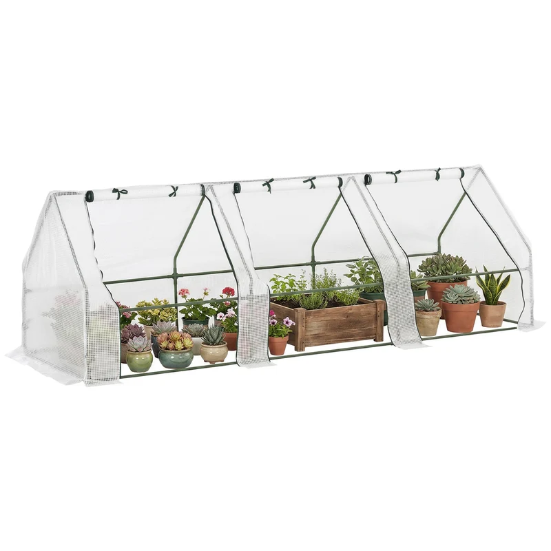 Mini serre jardin tunnel 270 x 90 x 90 cm protection plantes anti-uv montage facile contemporain en polyéthylène blanc 21_0004080