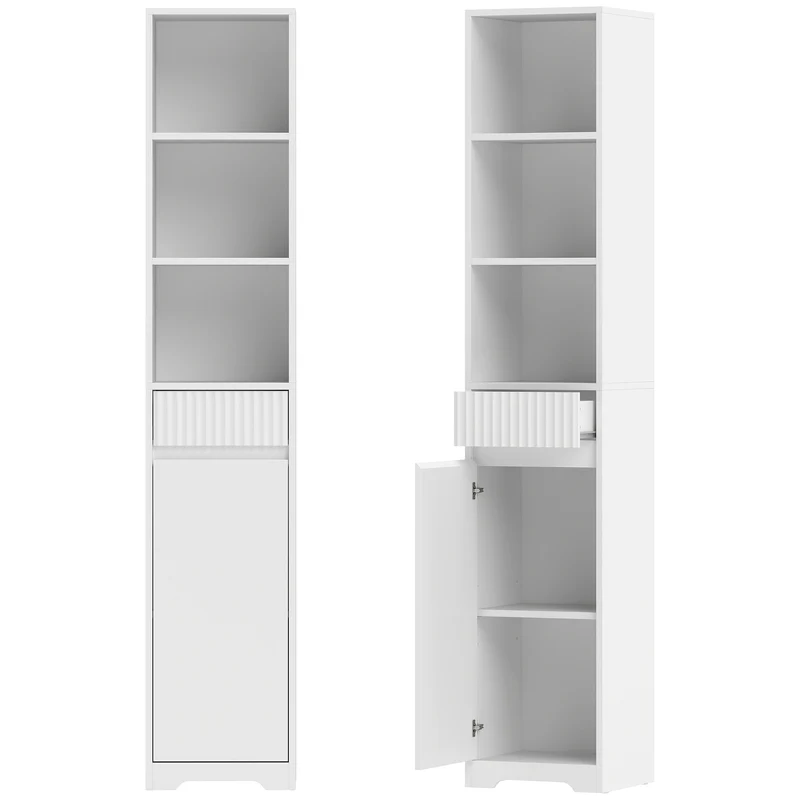 Meuble de salle de bain haut 33 x 30 x 172 cm profil fin rangement optimisé étagères ouvertes moderne épuré en MDF blanc 21_0002147