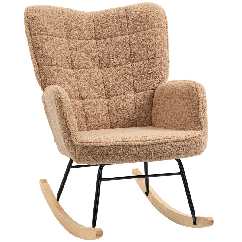 Fauteuil à bascule chambre 71 x 98 x 101 cm rembourré dossier large scandinave contemporain en tissu polyester marron 21_0003101