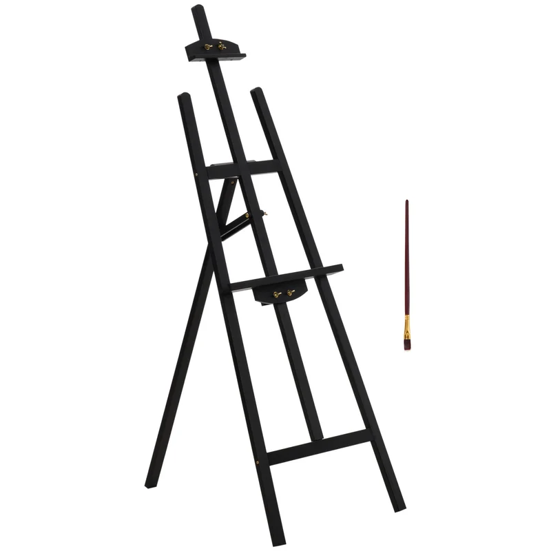 Chevalet d'artiste trépied 51.5 x 71.5 x 134.5 cm inclinaison réglable 75 stable pour peinture épuré en bois de pin noir 21_0006102