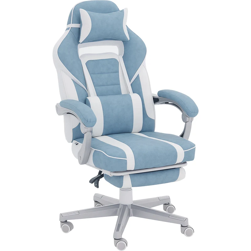 Chaise de bureau ergonomique 63 x 63 x 123 cm dossier inclinable 150° hauteur réglable style design en polyuréthane bleu 21_0006268