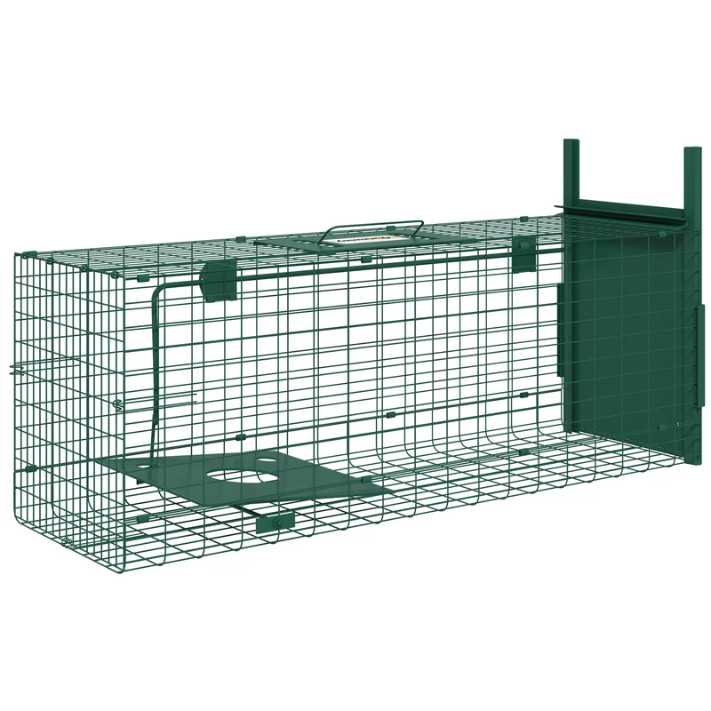 Cage de capture animaux nuisibles 80 x 25 x 30 cm capture sans blesser mécanisme sensible industriel en acier vert foncé 21_0006958