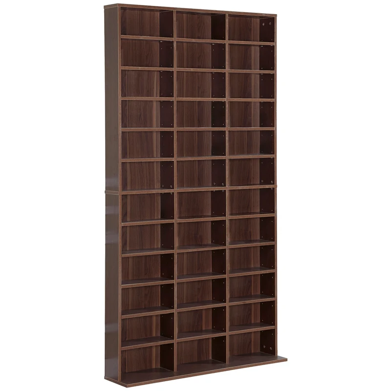 Étagère de rangement pour cd et dvd capacité 102 x 23,5 x 195 cm 36 compartiments réglables contemporain en MDF marron 21_0002378
