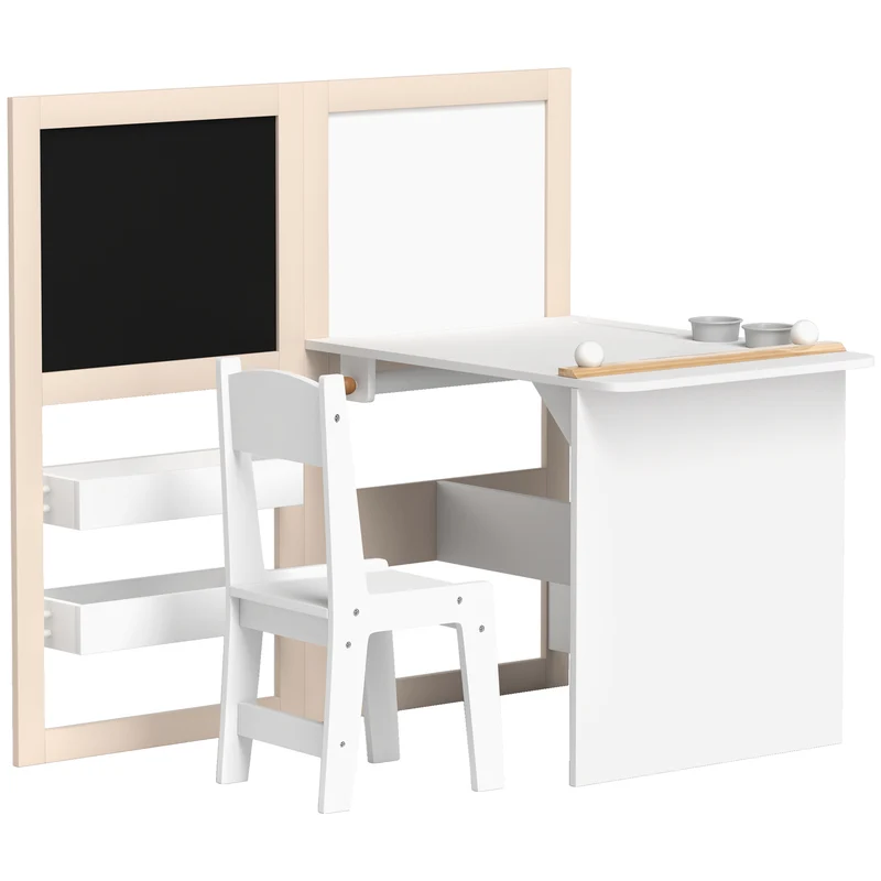 Table et chaise enfant 3 en 1 chevalet pliable 81 x 112 x 102 cm rangement rouleau de papier moderne salon en MDF blanc 21_0000221