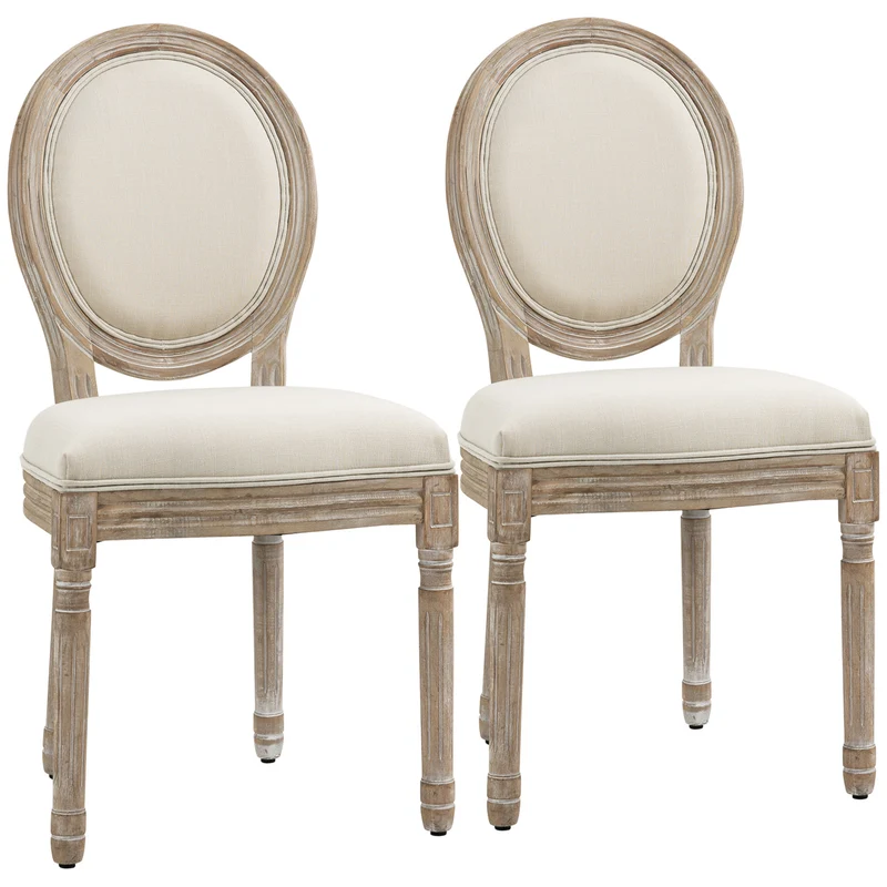 Lot de 2 chaises médaillon salle à manger 49 x 56 x 96 cm dossier ergonomique assise mousse classique en tissu beige 21_0002252