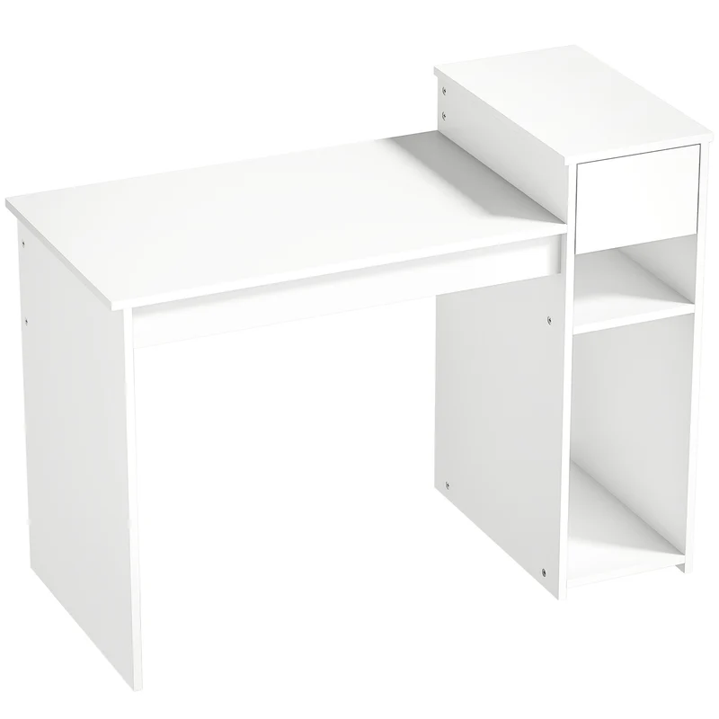 Bureau informatique 108 x 50 x 82 cm tiroir support tour imprimante compact épuré moderne en panneau de particules blanc 21_0002571