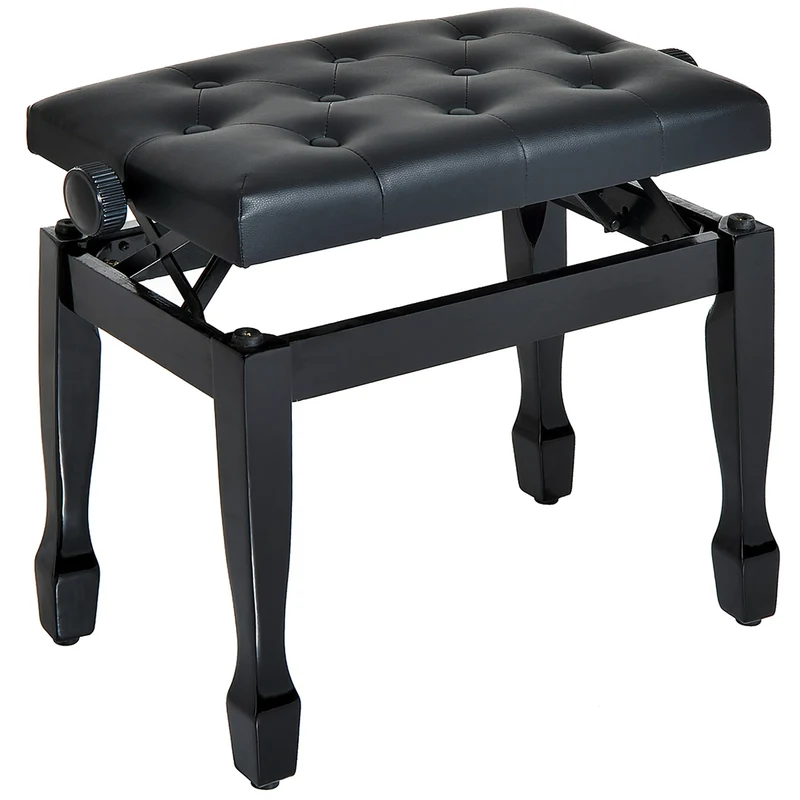 Banc de piano réglable 64 x 35 x 45-55 cm assise capitonnée confortable antidérapant style classique élégant en bois noir 21_0000099