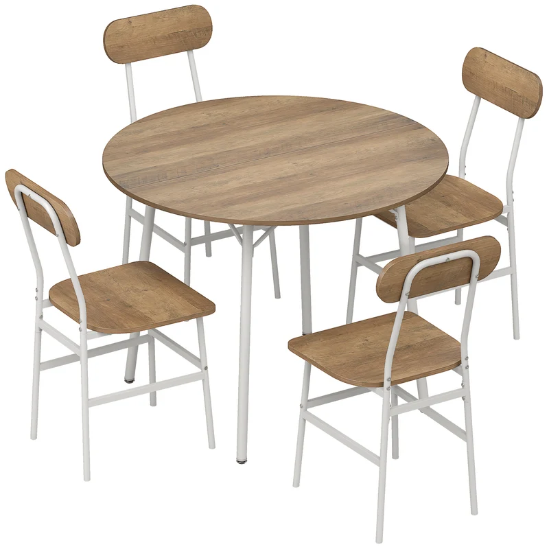 Lot de 5 ensemble table ronde salle à manger 100 x 100 x 77 cm gain de place pratique style industriel en bois naturel 21_0003410