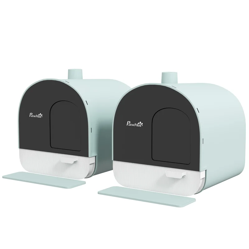 Lot de 2 bacs à litière pour chat intérieur 43 x 44 x 47 cm porte battante entretien facile moderne épuré en PP vert 21_0007816