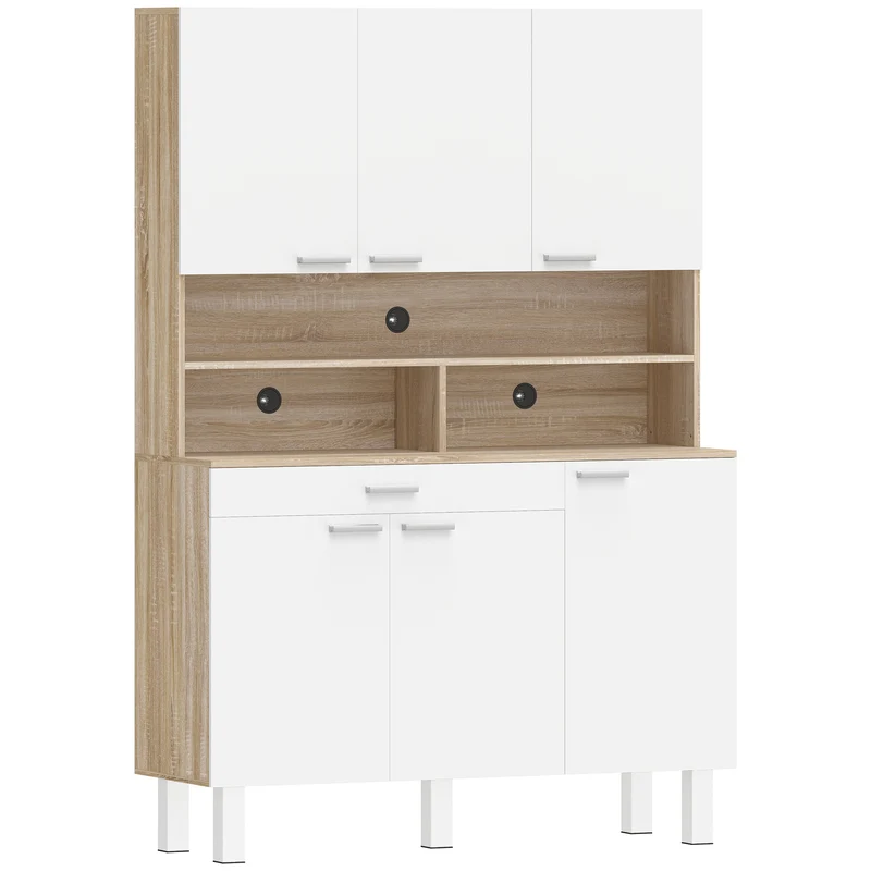 Buffet haut de cuisine 120 x 40 x 175 cm 6 portes tiroir rangement optimisé contemporain en panneaux de particules blanc 21_0003407