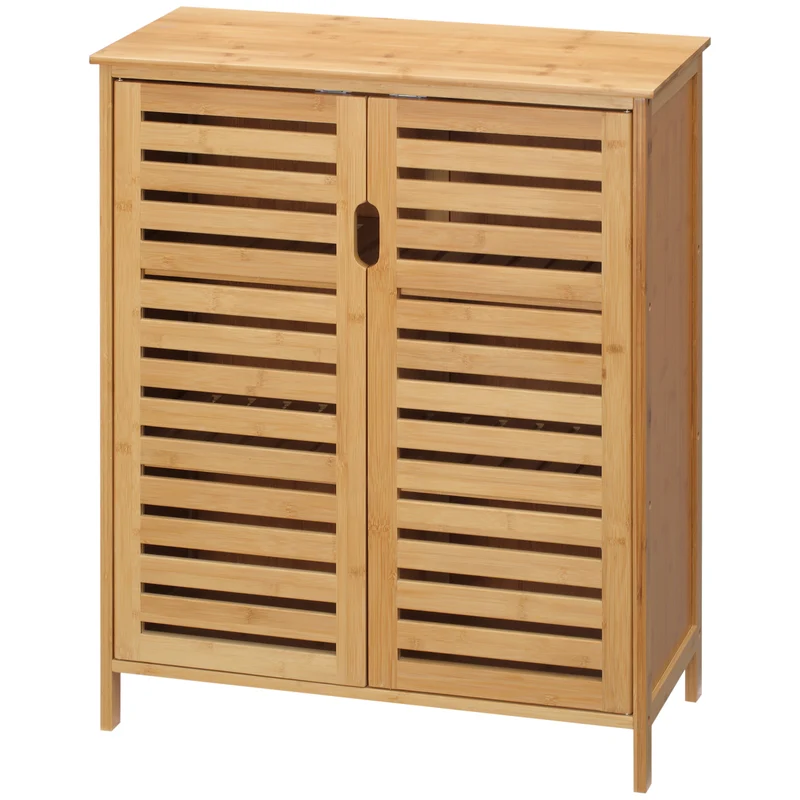Armoire de salle de bain compacte utile 68 x 32 x 86 cm gain de place rangement ventilé moderne épuré en bambou naturel 21_0001930