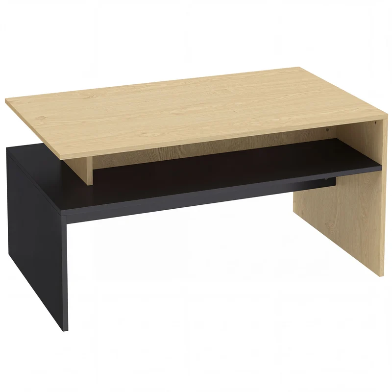 Table basse rectangulaire salon 95 x 55 x 50 cm étagère de rangement pratique gain de place moderne design en MDF noir 21_0003662