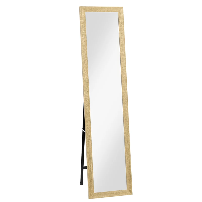 Miroir rectangulaire mural ou à poser 37 x 157 x 3 cm pied inclinable fixation murale style scandinave en MDF naturel 21_0001574