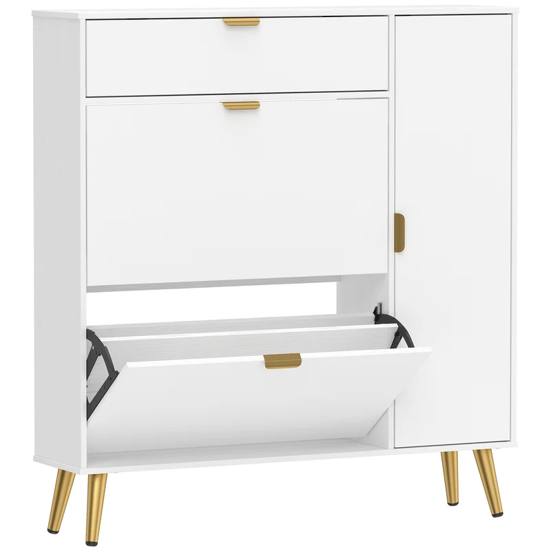 Meuble à chaussures mince 99,4 x 23,8 x 106,6 cm rangement 12 paires tiroirs rabattables style contemporain en MDF blanc 21_0002812