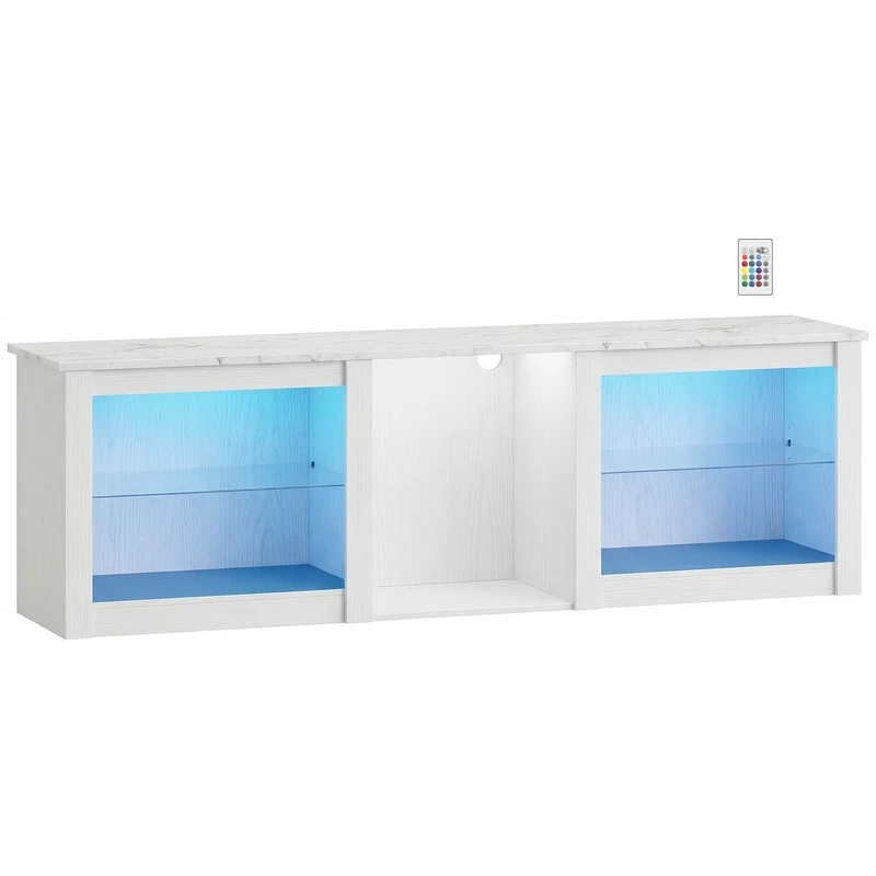 Meuble télé salon 160 x 35 x 51,7 cm éclairage led rangements modulables style moderne en panneau de particules blanc 21_0003440