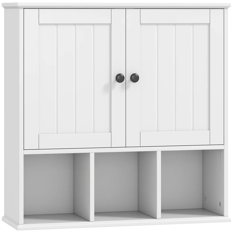 Meuble mural de salle de bain 60 x 19,5 x 60 cm rangement modulable gain de place style rustique classique en MDF blanc 21_0002785