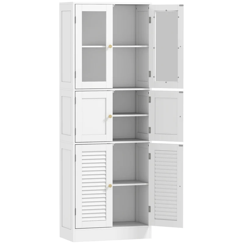 Meuble de salle de bain haut 60 x 30 x 170 cm rangement optimisé étagères réglables style moderne épuré en MDF blanc 21_0002115