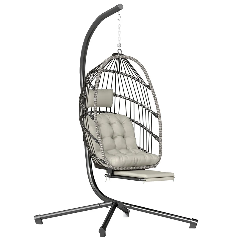 Fauteuil suspendu œuf 100 x 117 x 200 cm repose-pieds rétractable coussin épais scandinave en acier galvanisé gris clair 21_0004537