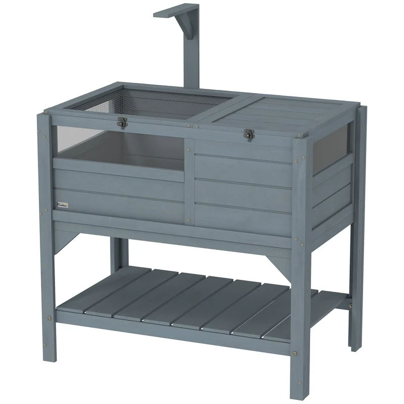 Enclos pour tortues surélevé double espace 84 x 51 x 103 cm plateau coulissant pratique étagère contemporain en bois gris 21_0007834