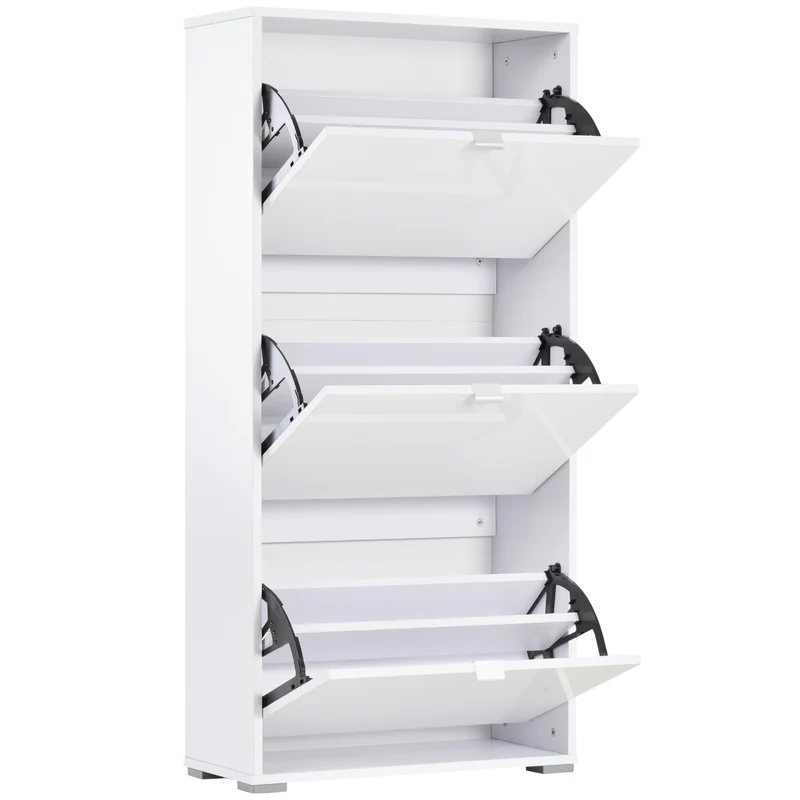 Meuble à chaussures entrée 60 x 26 x 124 cm 3 portes abattantes rangement pratique contemporain plateau en MDF blanc 21_0002598