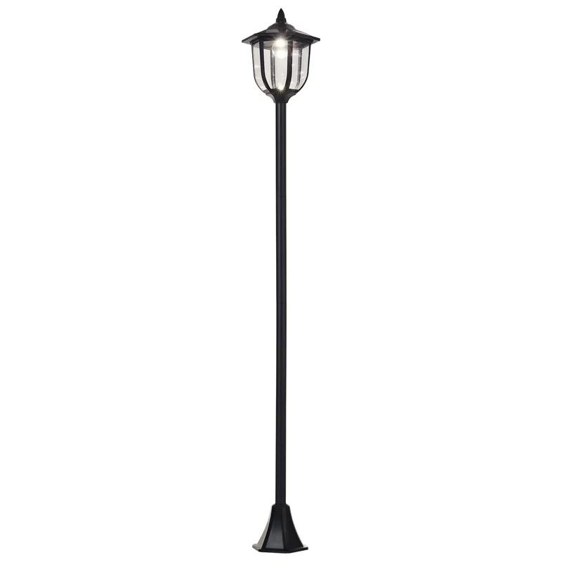 Lampadaire extérieur solaire 26.5 x 26.5 x 177 cm allumage automatique classique décoratif en acier inoxydable noir 21_0006994