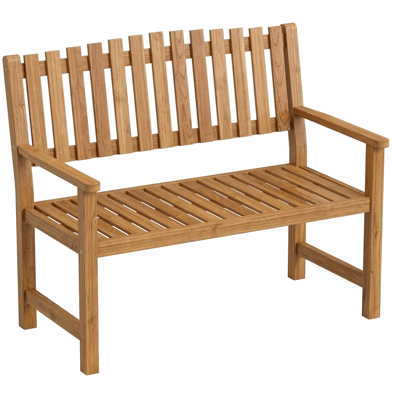 Banc de jardin 2 places 112 x 64 x 92 cm assise à lattes dossier incliné style contemporain en bois d'acacia naturel 21_0005347