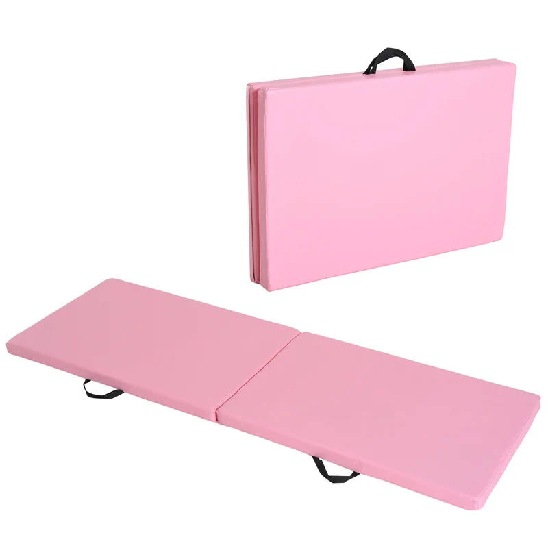 Tapis de gymnastique pliable portable avec poignées 180 x 60 x 5 cm antidérapant amorti épuré moderne en mousse rose 21_0006907