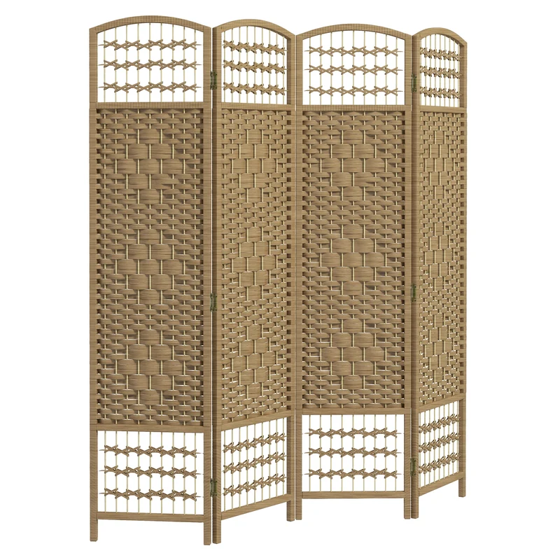 Paravent séparateur de pièce 4 panneaux pliable 160 x 170 cm intimité bonne aération design scandinave en bois naturel 21_0001272