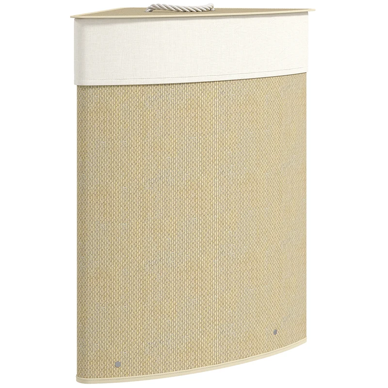 Panier à linge triangle 35 x 35 x 60 cm 55 l sac amovible style scandinave épuré salle de bain en bambou bois naturel 21_0005881