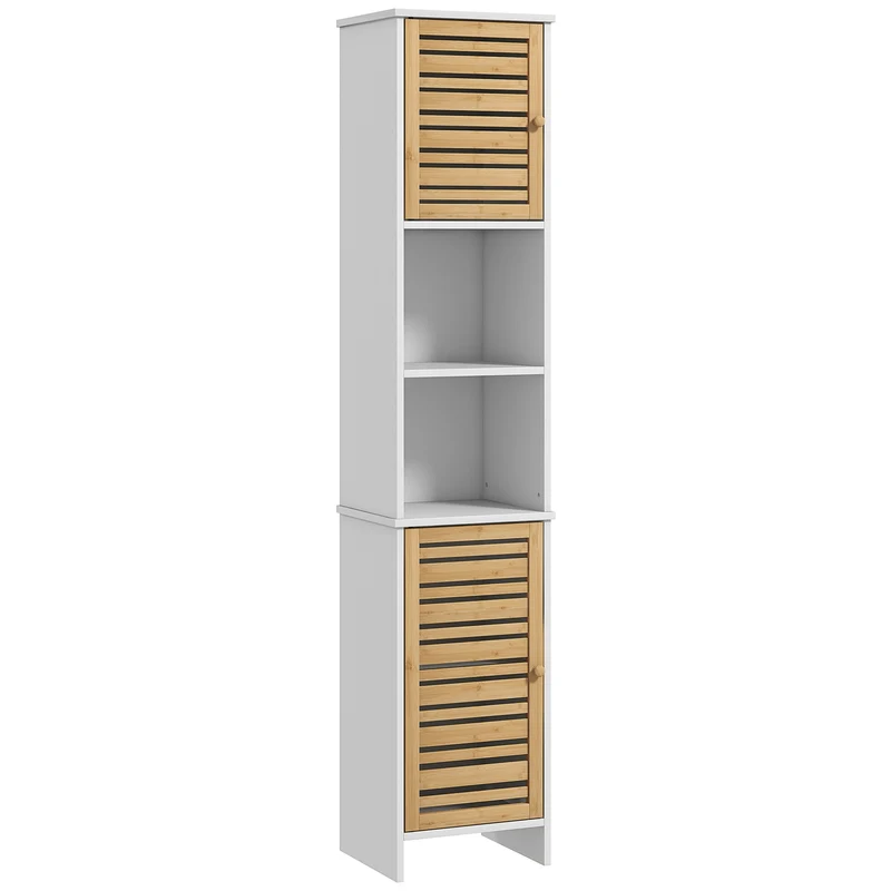 Meuble colonne salle de bain 35 x 30 x 170 cm gain de place étagère réglable 2 placards contemporain épuré en MDF blanc 21_0002025