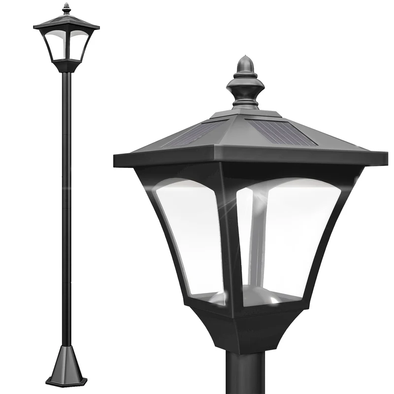 Lampadaire sur pied extérieur jardin 15 x 15 x 120 cm solaire automatique détecteur luminosité style classique en PP noir 21_0003900