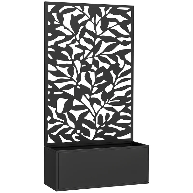 Jardinière treillis brise vue 61 x 23 x 113 cm support plantes grimpantes fixable au mur style moderne en métal noir 21_0005490