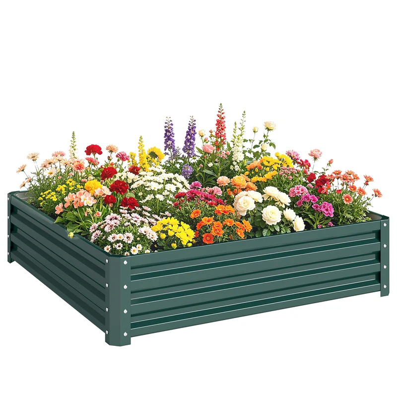 Carré potager de jardin serre 120 x 120 x 30 cm retient la chaleur industriel contemporain en acier galvanisé vert foncé 21_0004044