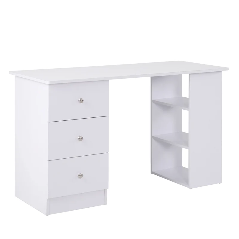 Bureau informatique droit 120 x 49 x 72 cm 3 tiroirs plateau rangement idéal chambre bureau contemporain en MDF blanc 21_0006123