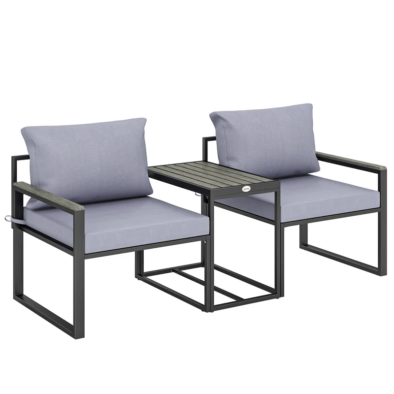 Salon de jardin 3 pièces 63 x 64 x 63 cm coussins épais amovibles moderne terrasse en composite bois-plastique gris 21_0005725