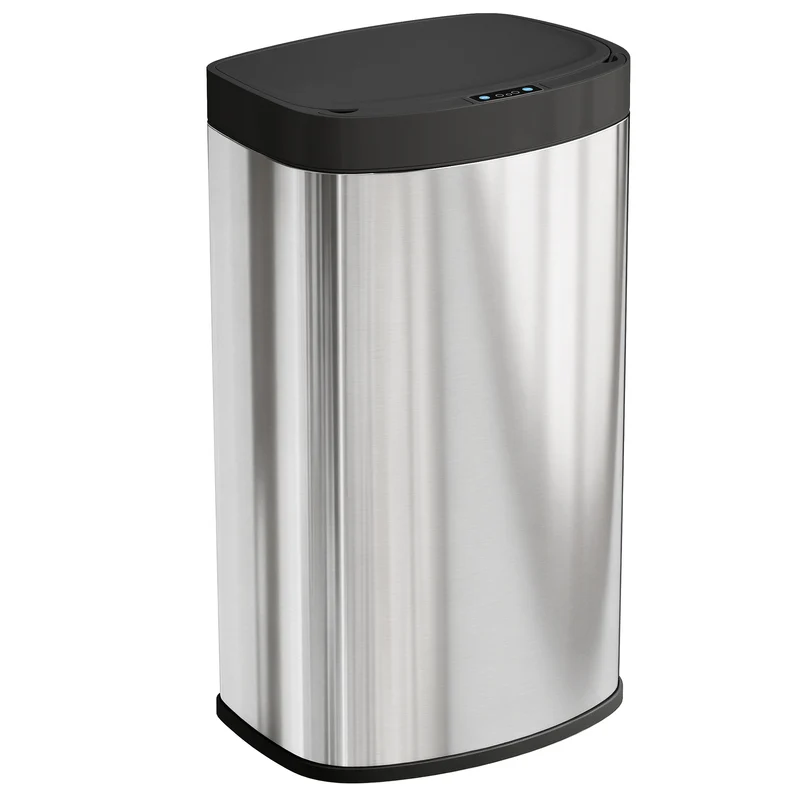 Poubelle de cuisine automatique 38 x 28,5 x 69 cm mains libres fermeture douce moderne épuré en acier inoxydable argenté 21_0005930