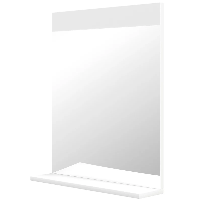 Miroir mural salle de bain salon chambre 50 x 12 x 60 cm étagère rangement gain de place fini brillant épuré en MDF blanc 21_0002042