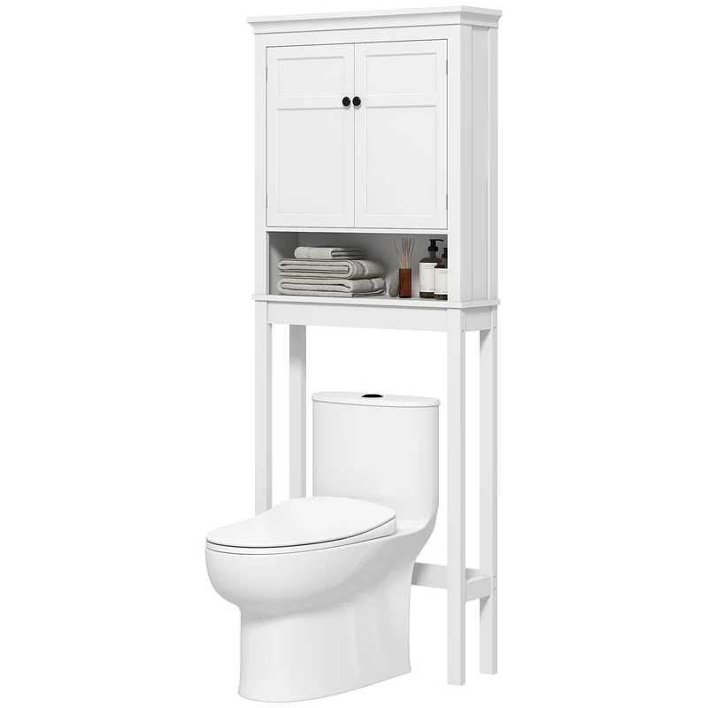 Meuble au-dessus de toilettes 70 x 20 x 175 cm gain de place étagère ajustable anti-basculement épuré en MDF blanc 21_0002035