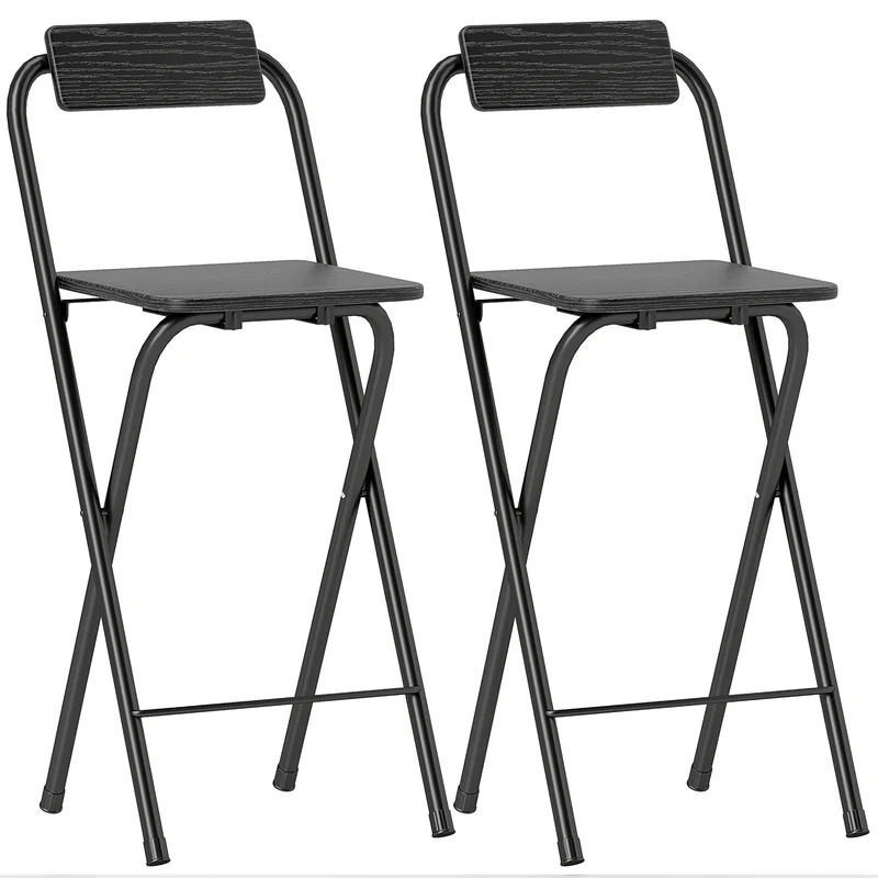 Lot de 2 tabourets de bar pliables dossier repose-pieds 37 x 45 x 87 cm gain de place confort épuré moderne en MDF noir 21_0003290