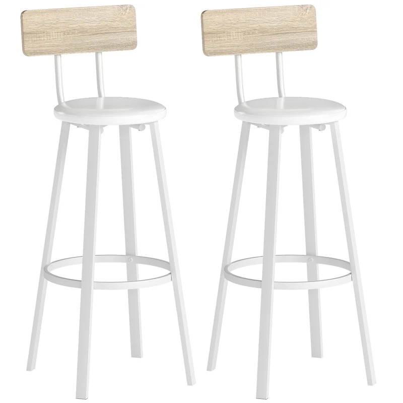 Lot de 2 tabourets de bar assise rembourrée dossier 41,5 x 36,5 x 99,5 cm confortable style industriel en métal blanc 21_0003349