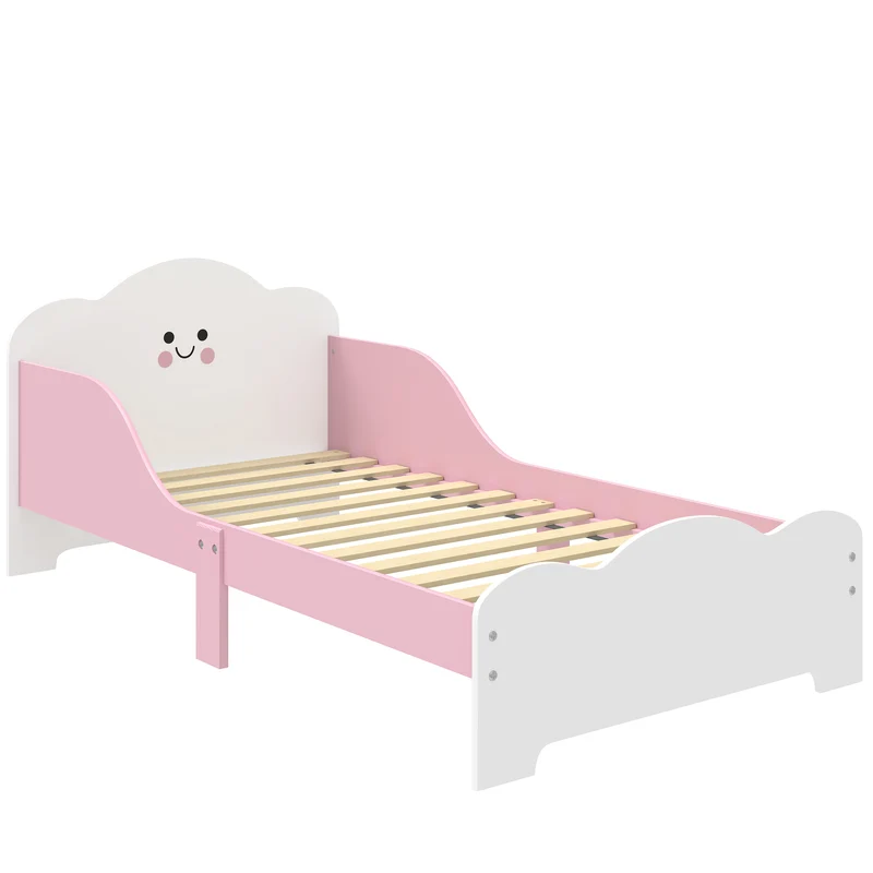 Lit enfant au sol 143 x 77 x 60 cm barrière de sécurité et sommier à lattes décoratif moderne pour 3 à 6 ans en MDF rose 21_0000256