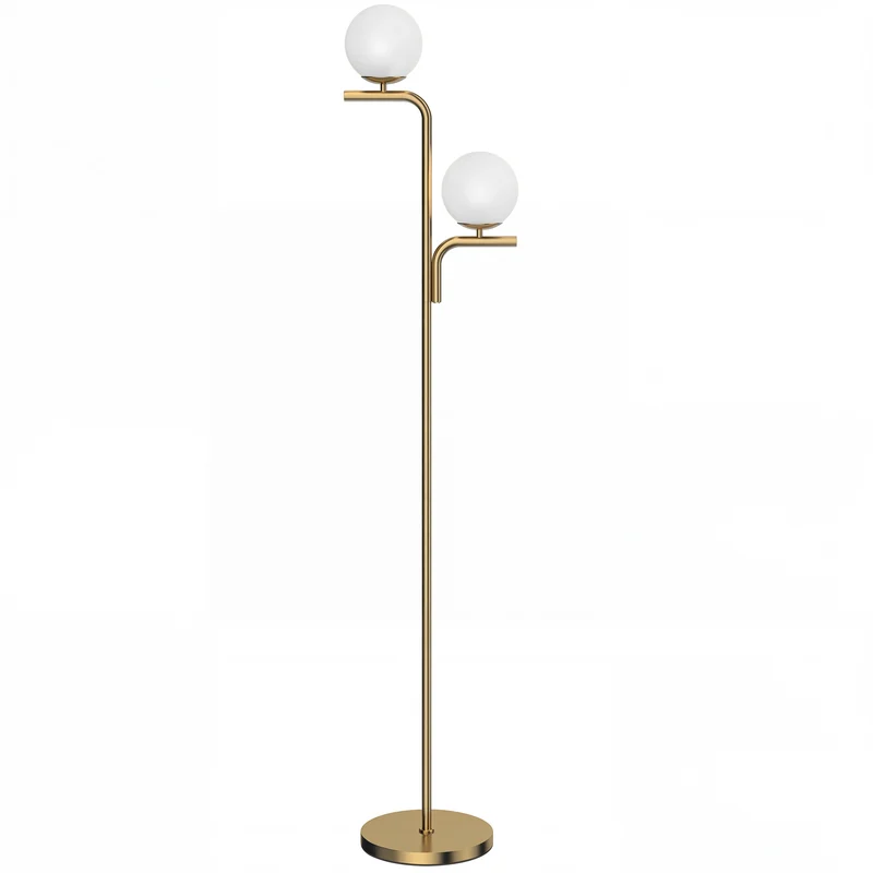 Lampadaire sur pied salon double tête 33 x 28 x 170 cm éclairage 3 températures interrupteur pied moderne en acier doré 21_0007076