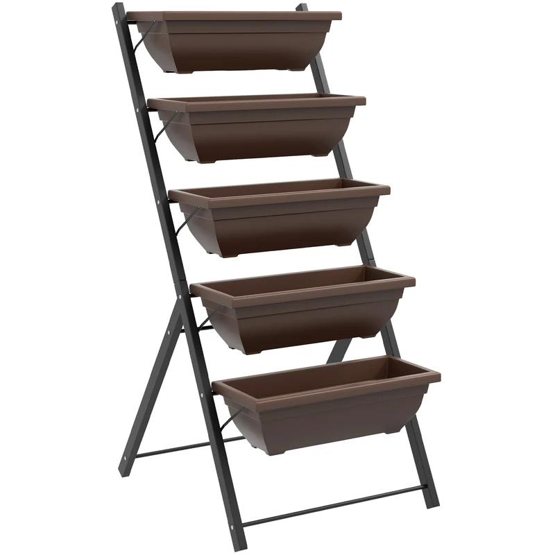 Jardinière surélevée verticale balcon 55 x 63 x 120 cm gain de place drainage intégré utile contemporain en acier marron 21_0004186