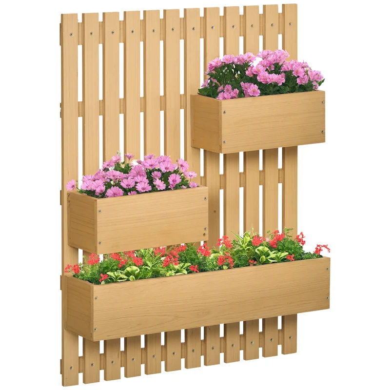 Jardinière murale potager vertical 60 x 16 x 80 cm gain de place 3 bacs amovibles style scandinave épuré en bois naturel 21_0004290